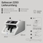 Safescan 2250 Geldzählmaschine, zählt sortierte Banknoten - Banknotenzähler mit 3-facher Echtheitsprüfung - zählt sortierte Banknoten aller Währungen