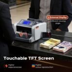 Bonvoisin Professioneller Geldzählmaschine, Zählen gemischter Stückelungen für 5 Währungen, Geldzähler mit 1CIS/UV/IR/MG-Fälschungserkennung, Touchscreen-Banknotenzähler, 1500 Banknoten/Minute