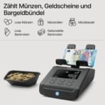 Safescan 6165 Geldzählmaschine, Wertzählung für Münzen und Banknoten - Münzzähler mit automatischer Münzrollenerkennung - Geldwaage für schnelles und einfaches Zählen von Kassenladen