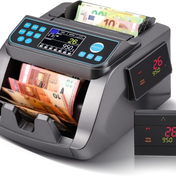 Bonvoisin Geldzählmaschine, Wertzählung, Euro UV/MG/IR/MT/DD Falschgelderkennung, Nennwertsortierung und Mischzählung, Additions- und Batch-Modus, 3 Displays, für Unternehmen, 1000 Scheine/Min (EU)