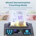 Bonvoisin Geldzählmaschine, Wertzählung, Euro UV/MG/IR/MT/DD Falschgelderkennung, Nennwertsortierung und Mischzählung, Additions- und Batch-Modus, 3 Displays, für Unternehmen, 1000 Scheine/Min (EU)
