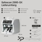Safescan 2995-SX Geldzählmaschine, Wertzählung und Fitness-Sortierung von gemischten Banknoten - Banknotenzähler mit 7-facher Echtheitsprüfung - Geldzählmaschine mit ATM-Sortierfunktionen