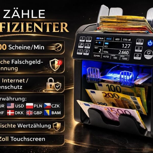 BEITZ BS-950A | NEUHEIT 2025 | Geldzählmaschine mit 2-Taschen-System | EZB-getestet | Wertzähler & Falschgeldprüfer (9-fach) | Banknotenzähler mit 2CIS-Technologie | Touch-Display | Updatefähig