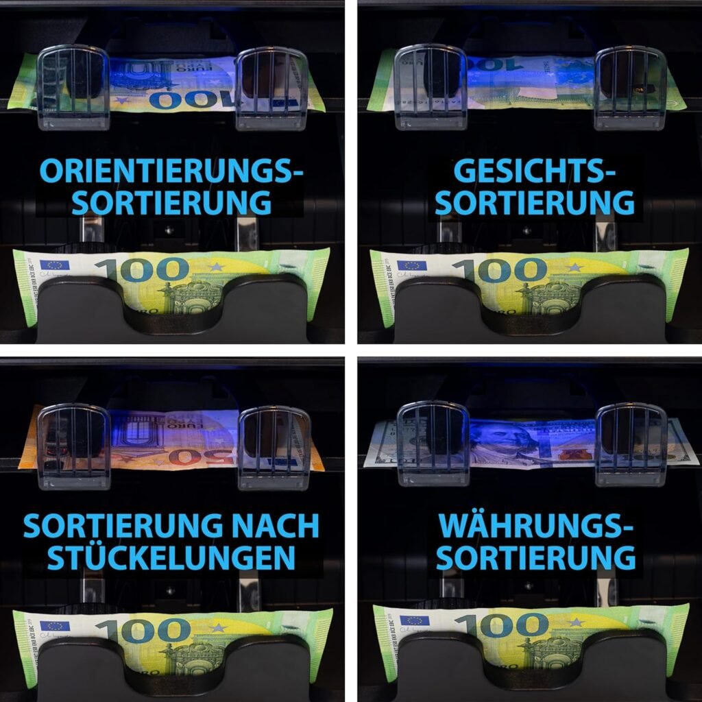 MV-600 Geldzählmaschine | Banknotensortierer für gemischte Geldscheine | UV/MG/IR/DD / 2CIS usw. | Exakt | EUR USD GBP SEK CHF usw. | Banknotenzähler | Geldzähler | Geldscheinzähler