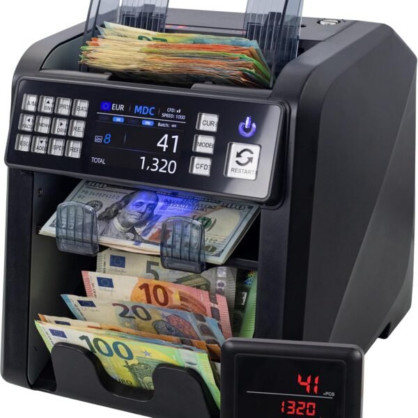 MV-600 Geldzählmaschine | Banknotensortierer für gemischte Geldscheine | UV/MG/IR/DD / 2CIS usw. | Exakt | EUR USD GBP SEK CHF usw. | Banknotenzähler | Geldzähler | Geldscheinzähler
