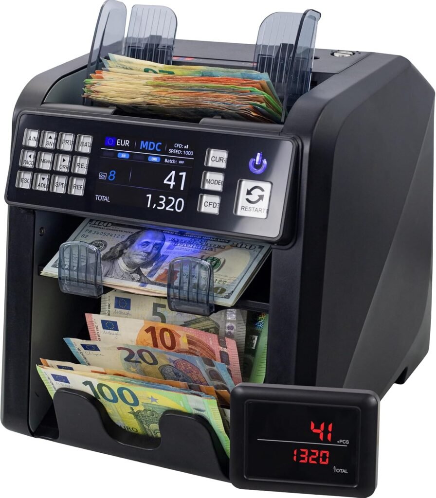 MV-600 Geldzählmaschine | Banknotensortierer für gemischte Geldscheine | UV/MG/IR/DD / 2CIS usw. | Exakt | EUR USD GBP SEK CHF usw. | Banknotenzähler | Geldzähler | Geldscheinzähler