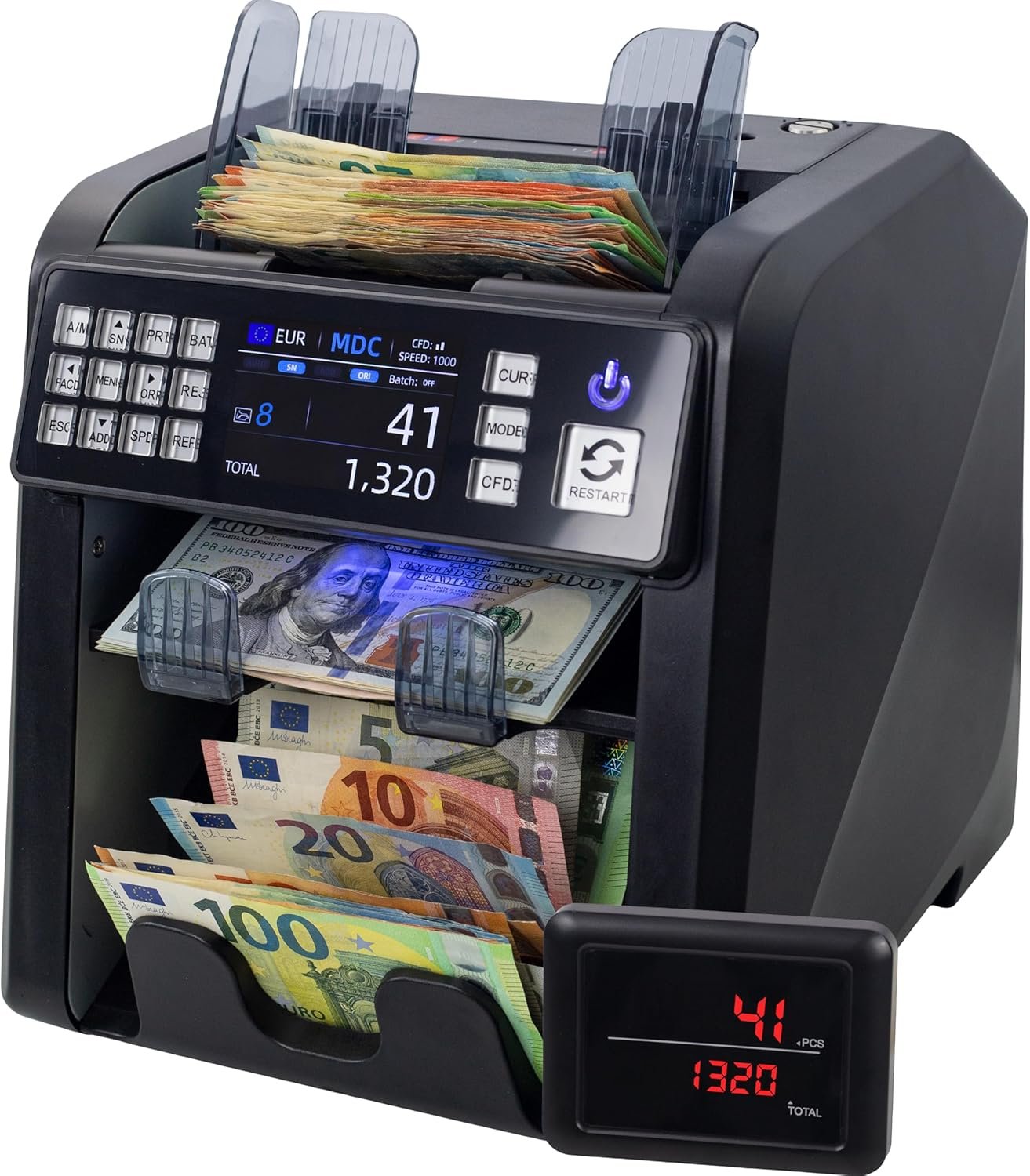 MV-600 Geldzählmaschine | Banknotensortierer für gemischte Geldscheine | UV/MG/IR/DD / 2CIS usw. | Exakt | EUR USD GBP SEK CHF usw. | Banknotenzähler | Geldzähler | Geldscheinzähler