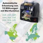 MV-600 Geldzählmaschine | Banknotensortierer für gemischte Geldscheine | UV/MG/IR/DD / 2CIS usw. | Exakt | EUR USD GBP SEK CHF usw. | Banknotenzähler | Geldzähler | Geldscheinzähler