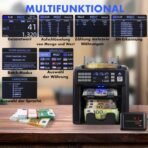 MV-600 Geldzählmaschine | Banknotensortierer für gemischte Geldscheine | UV/MG/IR/DD / 2CIS usw. | Exakt | EUR USD GBP SEK CHF usw. | Banknotenzähler | Geldzähler | Geldscheinzähler