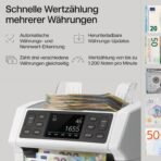 Safescan 2865-S Geldzählmaschine, Wertzählung für gemischte Banknoten - Banknotenzähler mit 7-facher Echtheitsprüfung - Geldzählmaschine mit mehrsprachiger Benutzeroberfläche