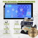 MV-500 Geldzählmaschine für gemischte Geldscheine & Falschgelddetektor | UV/MG/IR/DD/ 2CIS usw.| Exakt | EUR USD GBP SEK CHF usw. | Banknotenzähler | Geldzähler | Banknotenzählmaschine