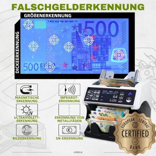 MV-500 Geldzählmaschine für gemischte Geldscheine & Falschgelddetektor | UV/MG/IR/DD/ 2CIS usw.| Exakt | EUR USD GBP SEK CHF usw. | Banknotenzähler | Geldzähler | Banknotenzählmaschine