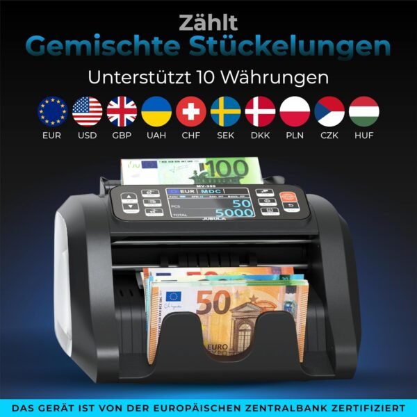 MV-300 Geldzählmaschine für gemischte Geldscheine Bundle mit Jubula MPR-1 | UV/MG/MT/IR/DD usw. | EUR USD GBP | Banknotenzähler | Geldzähler | Banknotenzählmaschine | Geldscheinzähler