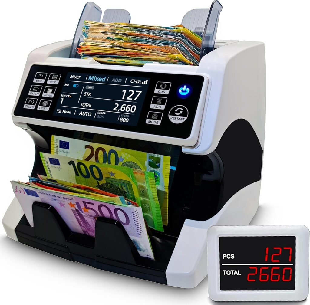 BEITZ BS-920A | Geldzählmaschine | Banknotenzähler mit Kundendisplay | EZB-getestet | 2CIS Technologie | 9-fache Falschgelderkennung | Offline & Anonym | Professioneller Wertzähler mit Kundenanzeige