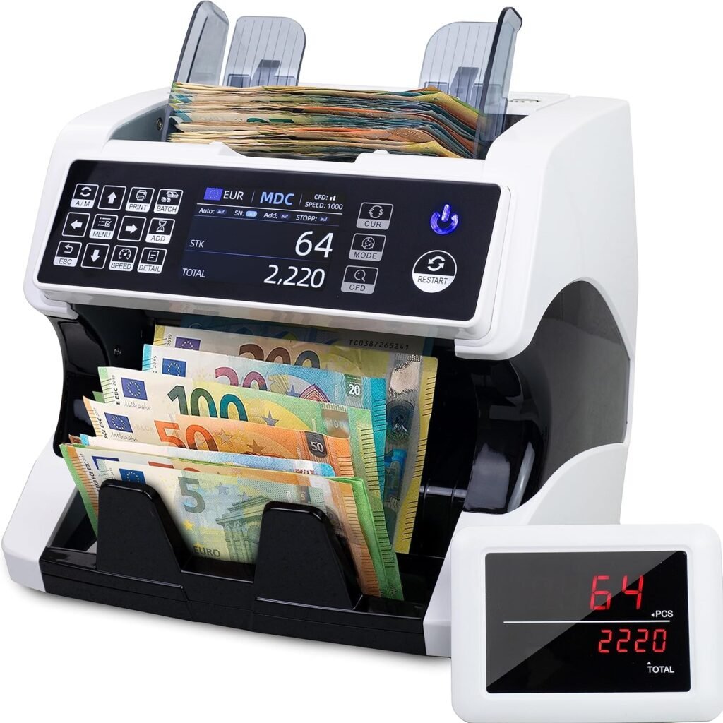 MV-500 Geldzählmaschine für gemischte Geldscheine & Falschgelddetektor | UV/MG/IR/DD/ 2CIS usw.| Exakt | EUR USD GBP SEK CHF usw. | Banknotenzähler | Geldzähler | Banknotenzählmaschine